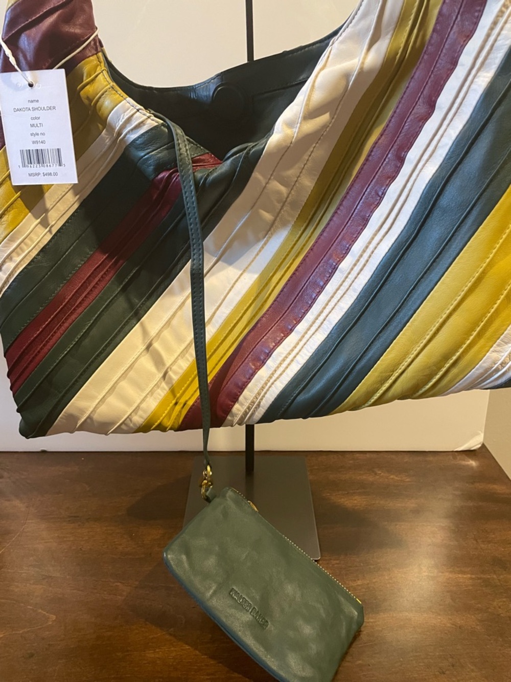 Walter Baker Striped Leather Hobo Bag in Green, White & Burgundy - Picture 7 of 9
